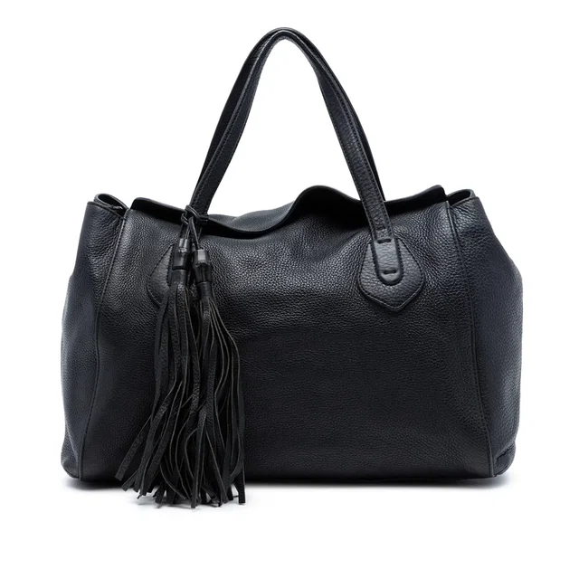 Black Gucci Pebbled Leather Lady Tassel Tote in Black Leather from Designer Revival