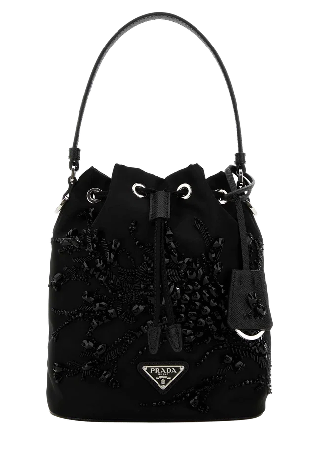Prada Bucket Bag — Black Poliammide Riciclata-vitello in Black Calfskin from HEWI