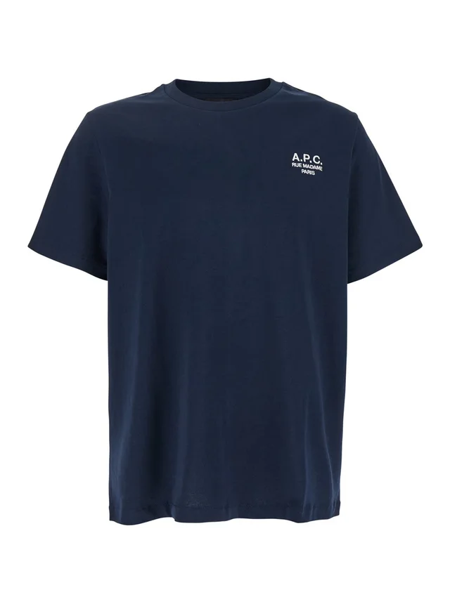 A.p.c. Blue Crewneck T-Shirt with Logo Embroidered on the Front in Cotton WOman in Blue 100% Biologic Cotton, photo 2 of 6 from Gaudenzi Boutique
