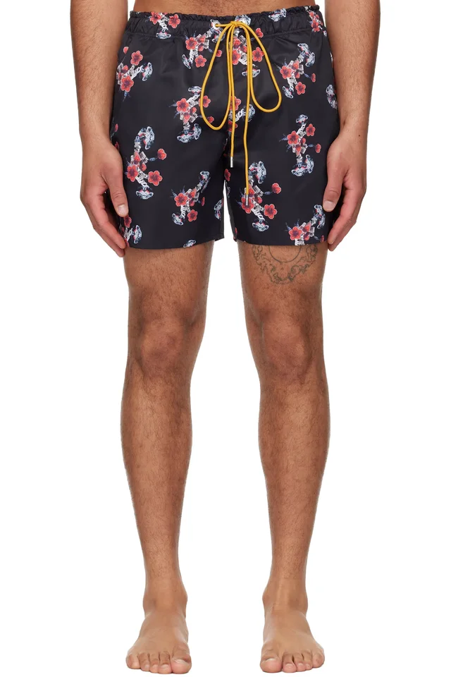Rhude Black & Red Turbo Floral Swim Shorts, image 1 of 1 from SSENSE