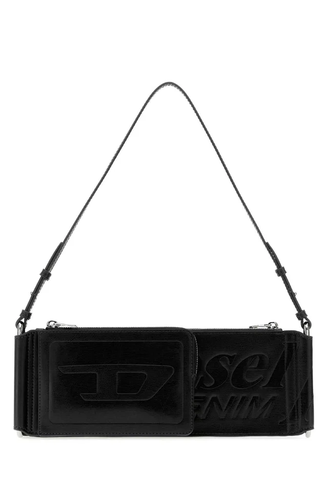 Diesel Flag-D Shoulder Bag — Black in Black Leather from HEWI