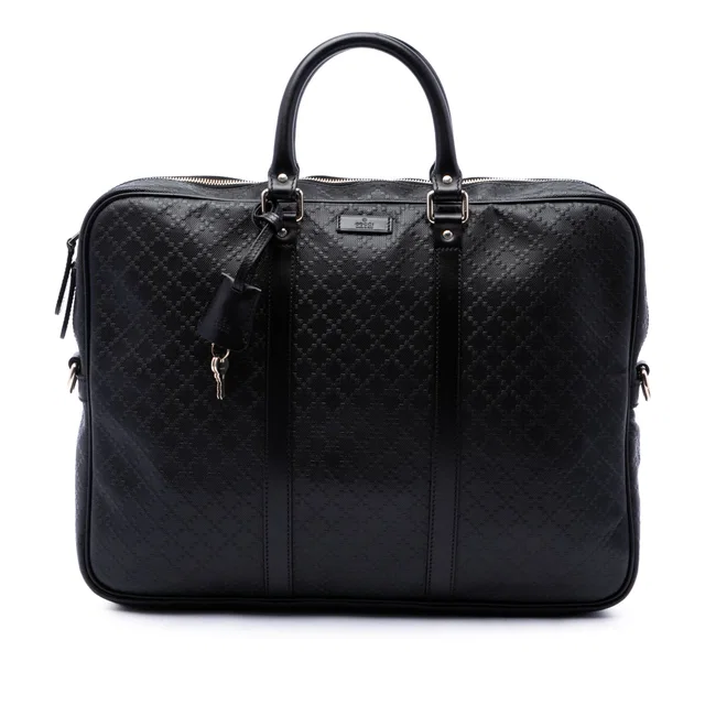 Black Gucci Diamante Calfskin Business Bag in Black Calfskin from Designer Revival