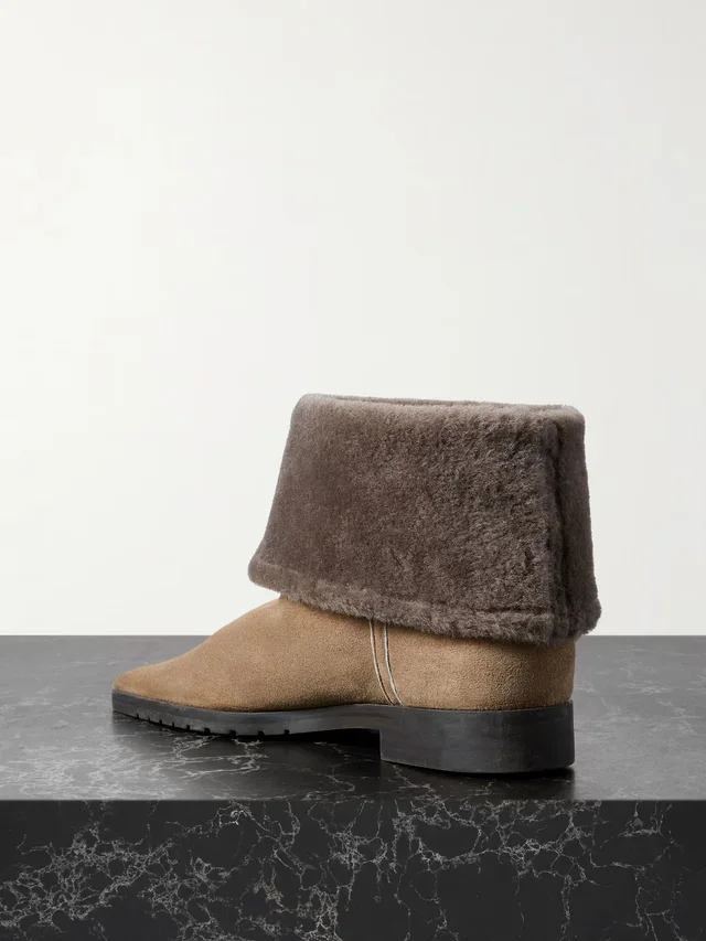 TOTEME Shearling-trimmed suede ankle boots in taupe 100% Shearling, photo 3 of 4 from NET-A-PORTER (Canada)
