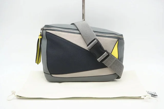 Loewe Puzzle Calfskin Crossbody Bag Gray Black Yellow Calf Leather in yellow|black Calfskin from Poshmark