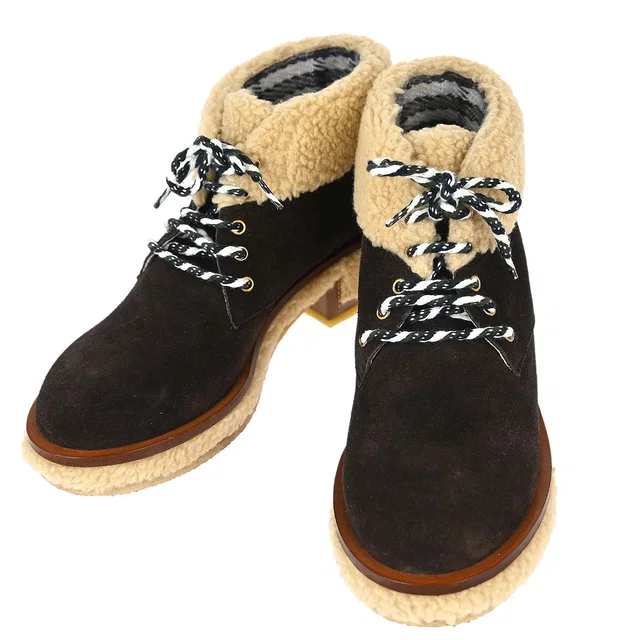 Chanel Short Boots Brown Shoes #36 in Brown Suede from AMORE Vintage Tokyo