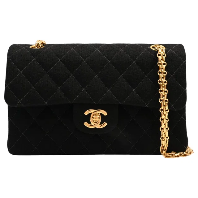 Chanel Circa 1998 Cotton Classic Flap Chain Bag, Black in Black from VINTAGE QOO TOKYO