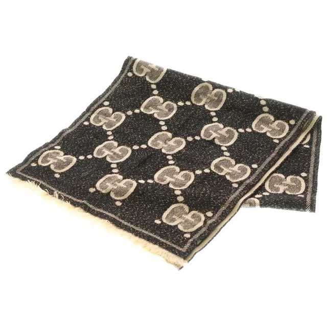 Gucci GG Wool Lame Jaguar Scarf Black Ivory Ivoryblack in Black Wool from The Reluxe