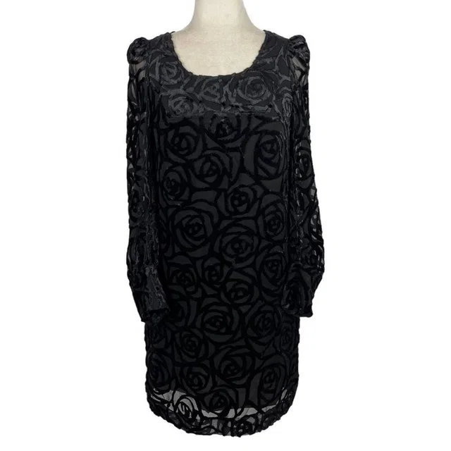 Junya Watanabe Comme Des Garcons Black Long Sleeve Burnout Velvet Overlay Dress in black Velvet from Poshmark