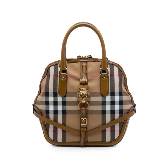 Brown Burberry Medium House Check Canvas Bridle Owl Orchard Handbag in Brown Canvas from Designer Revival