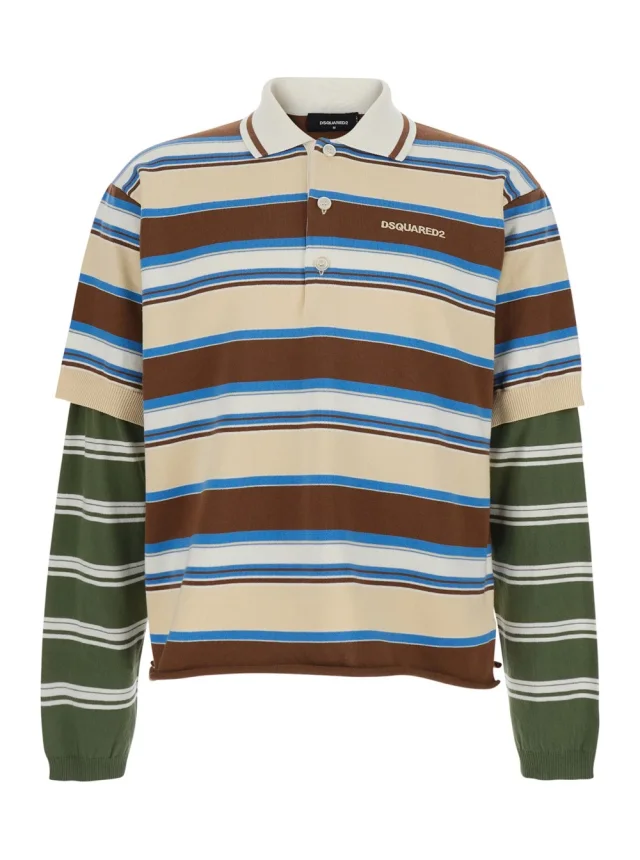 Dsquared2 Multicolor Polo Shirt with logo lettering on the front and all-over striped print in Cotton for Men in Multicolor 100% Cotton from Gaudenzi Boutique, photo 1 of 1