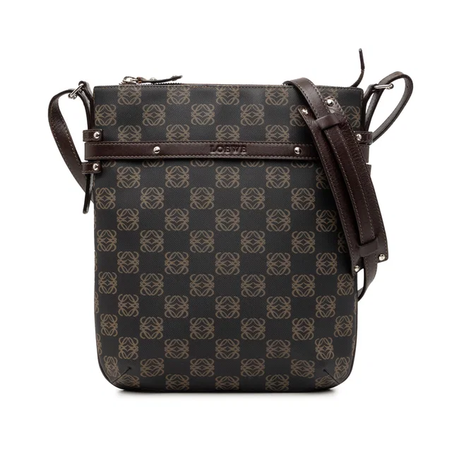 Brown LOEWE Anagram Coated Canvas Crossbody in Brown Coated canvas from Designer Revival