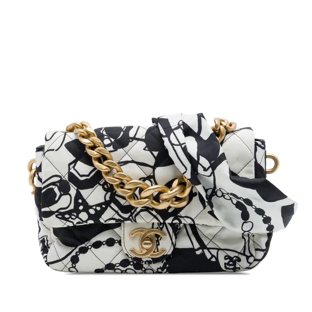 White Chanel Mini Printed Canvas Deer Coco Flap Satchel in White Canvas from Designer Revival