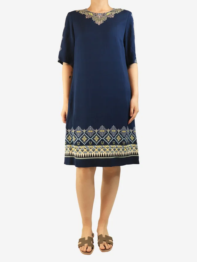Etro Blue printed midi dress - size UK 12 in Blue from Sign of the Times