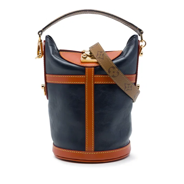 Blue Louis Vuitton Calfskin and Monogram Reverse Duffle Bag in Blue Calfskin from Designer Revival