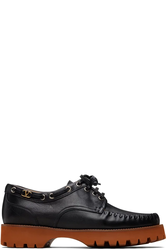 Valentino Garavani Black Lug Sole Boat Shoes, image 1 of 1 from SSENSE