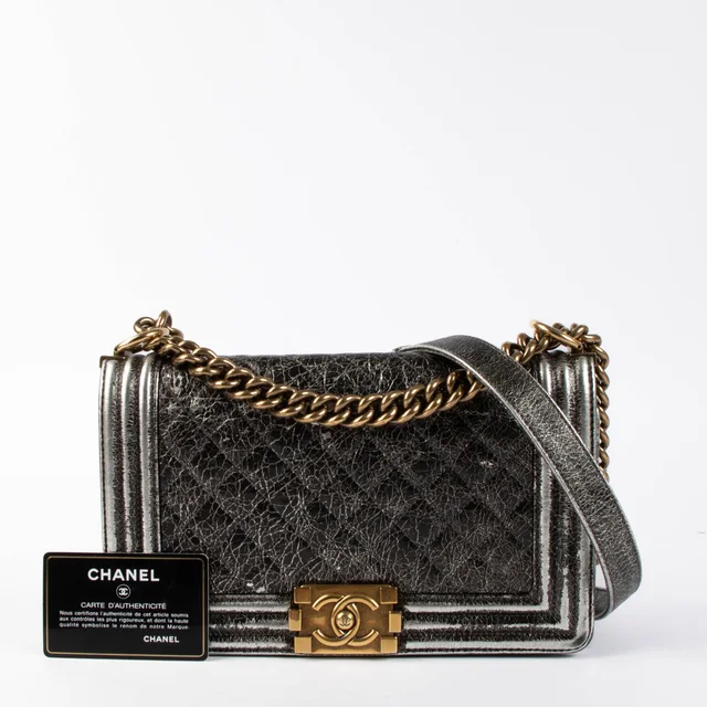 Black Crackled Leather Medium Chanel Boy bag in Black Leather from Labellov, photo 2 of 2