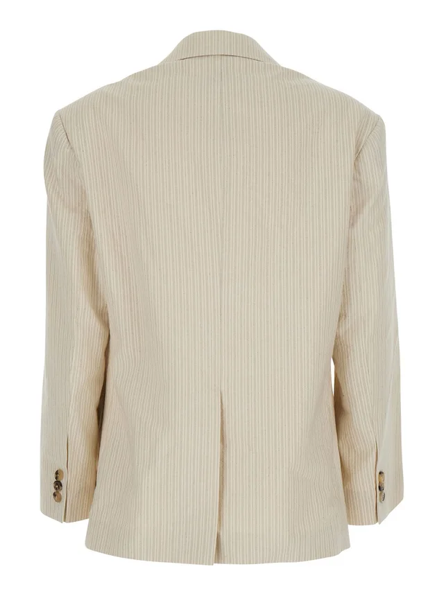 DRIES VAN NOTEN 'Birdy' Beige Jackets with applied embroidery and striped motif in Fabric Women in Beige, photo 4 of 6 from Gaudenzi Boutique