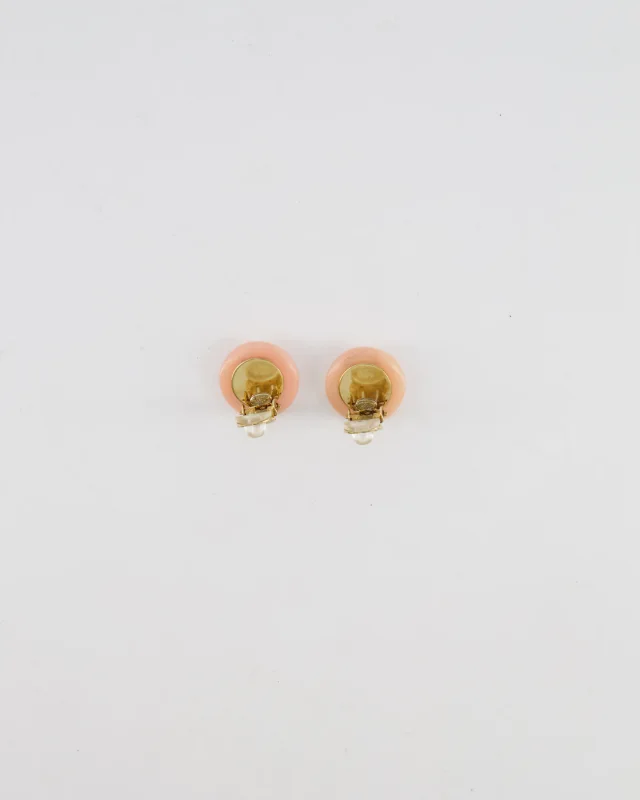 Chanel Vintage Blush Pink Round Clip On Earrings with Pearl Embellishments and CC Logo Details in Pink from Sellier, photo 7 of 7