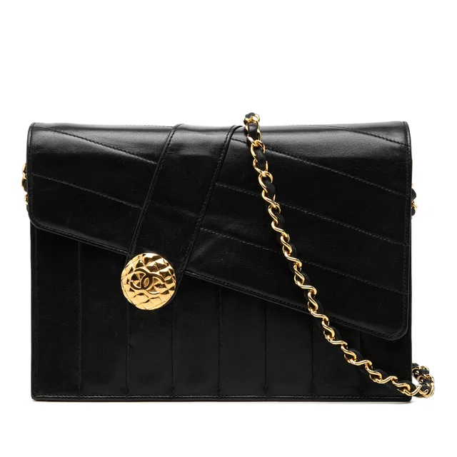 Black Chanel CC Vertical and Diagonal Quilted Calfskin Envelope Flap Shoulder Bag in Black Calfskin from Designer Revival