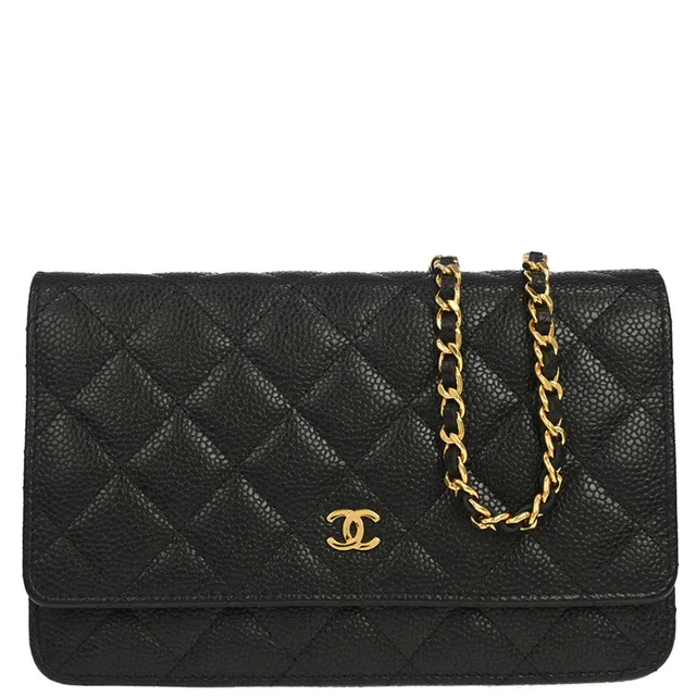 Chanel 2016-2017 Black Caviar Skin Classic WOC Wallet on Chain Shoulder Bag in Black Caviar leather from AMORE Vintage Tokyo