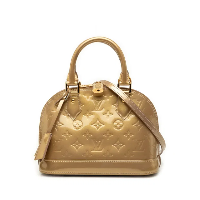 Gold Louis Vuitton Monogram Vernis Alma BB Satchel in Gold Leather from Designer Revival