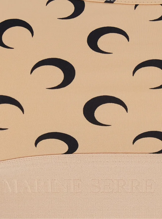 MARINE SERRE Beige Sports Bra with Moon All-Over Print and Logo Lettering in Tech Fabric for Women in Beige 88% Polyamide 12% Elastane, photo 5 of 6 from Gaudenzi Boutique