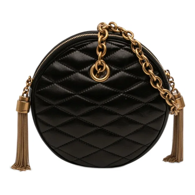 Black Saint Laurent Quilted Le Maillon Round Tassel Chain Crossbody in Black Leather from Designer Revival