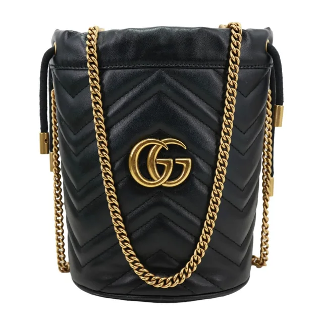 Gucci GG Marmont Calfskin Matelasse Leather Bucket Bag Black in Black Calfskin from Dallas Designer Handbags