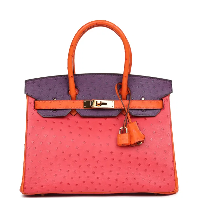 Hermès Special Order (HSS) Birkin 30 Tangerine, Violet, Bougainvillea Ostrich Gold Hardware in Purple Ostrich from Madison Avenue Couture
