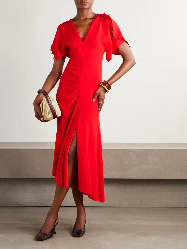VICTORIA BECKHAM Crepe midi dress in Red, photo 2 of 2 from NET-A-PORTER (Canada)