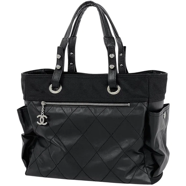 Chanel Paris Biarritz Tote Bag GM CC Logo Black in Black Coated canvas from The Reluxe