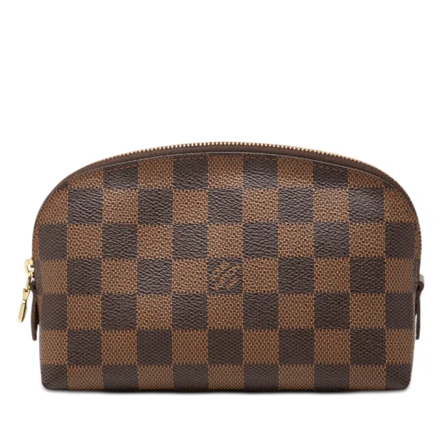 Brown Louis Vuitton Damier Ebene Cosmetic Pouch PM in Brown Canvas from Designer Revival