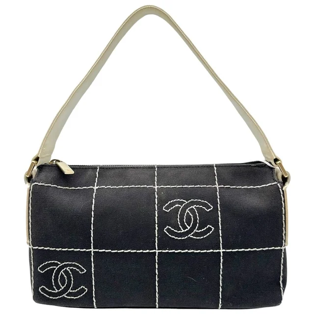 Chanel Canvas Chocolate Bar Cc Logo Embroidered Shoulder Bag in gray|white Canvas from Poshmark