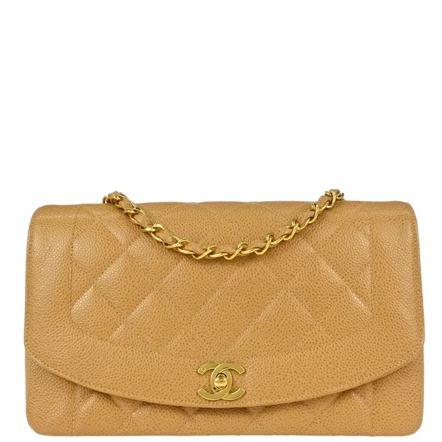 Chanel 1994-1996 Beige Caviar Skin Medium Diana Shoulder Bag in Beige Caviar leather from AMORE Vintage Tokyo