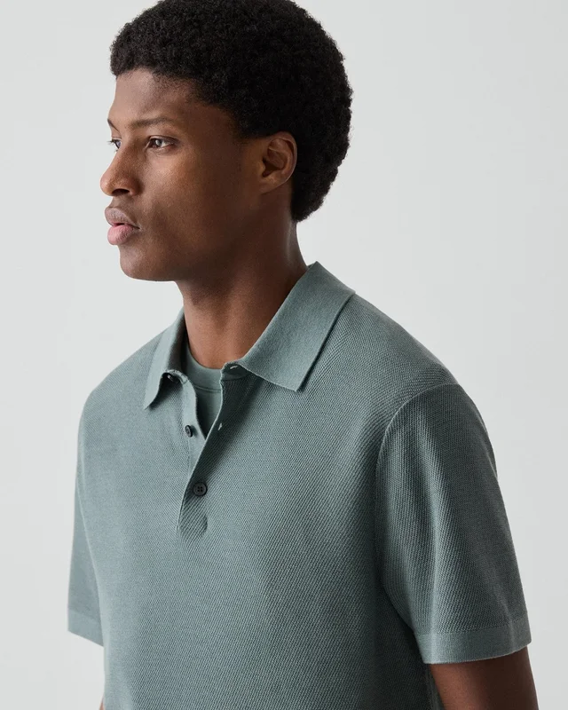 Theory Polo Shirt in Silk-Cotton in LIGHT PINE GROVE 70% Silk, 30% Cotton; Exclusive Of Elastic, photo 11 of 12 from Theory