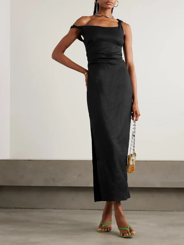 SIR Twisted ruched linen midi dress in Black, photo 2 of 2 from NET-A-PORTER (Canada)