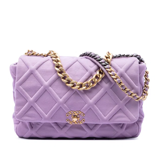 Purple Chanel Large Jersey 19 Flap Satchel in Purple Woven leather from Designer Revival