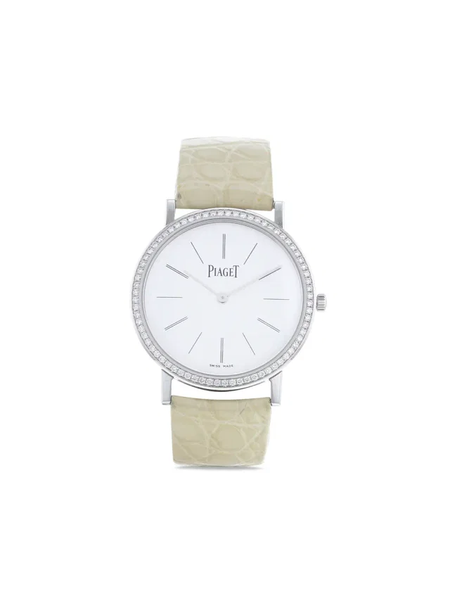 Piaget 2010 pre-owned Altiplao 34mm - women - Leather/Sapphire Glass/White Gold in white Leather from Farfetch