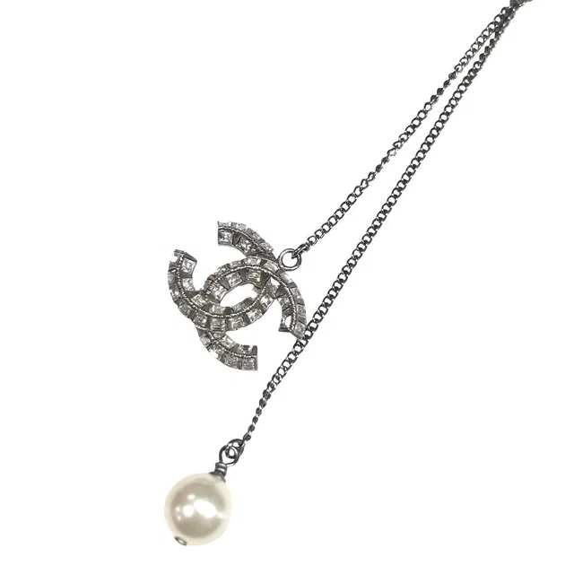 Chanel Necklace Long CC Logo Accessory Star Rhinestone Faux Pearl Vintage from The Reluxe