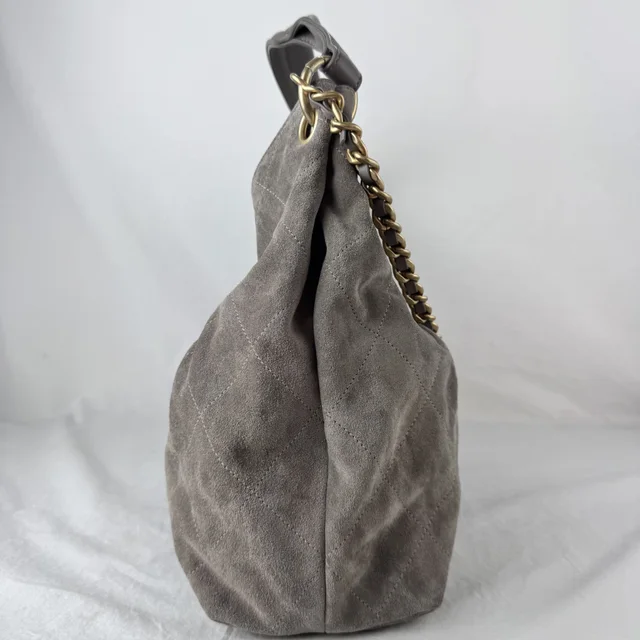 Chanel Large Suede Hobo Grey Bag in Grey Leather, Metal, Suede, suede leather from Reowned, photo 2 of 2