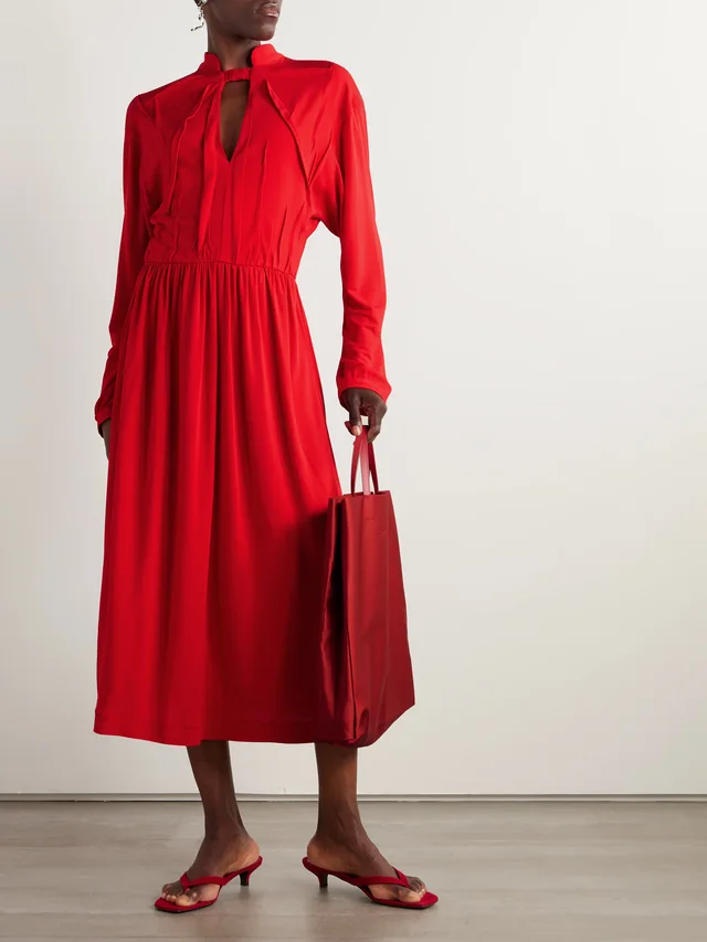 MARIE ADAM-LEENAERDT Crepe midi dress in Red, photo 2 of 2 from NET-A-PORTER (Canada)