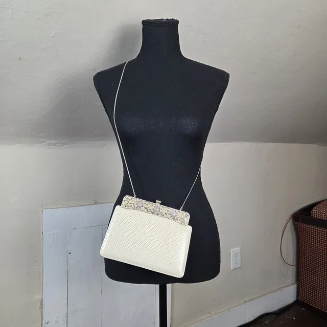 Vtg Judith Leiber Lizard Skin Evening Bag Clutch W/ Floral Jeweled Clasp & Chain in Lizard from Poshmark