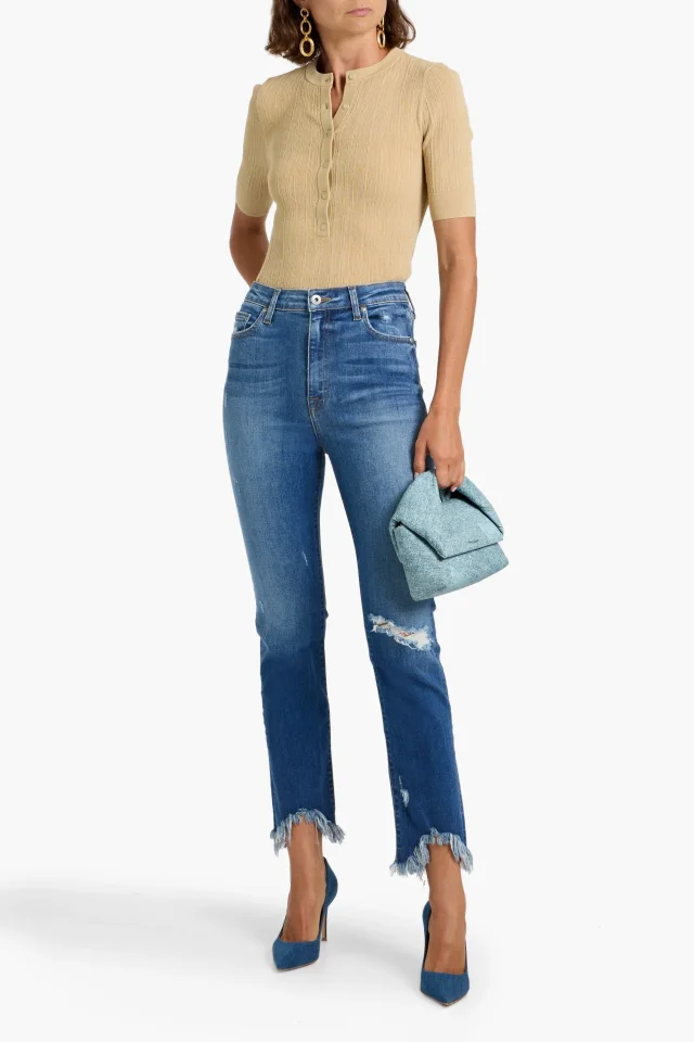 Simkhai River Distressed High-Rise Straight-Leg Jeans in Mid denim, photo 2 of 4 from THE OUTNET