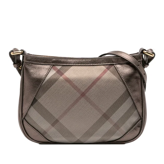 Brown Burberry Supernova Check Canvas and Metallic Leather Crossbody in Brown Canvas from Designer Revival