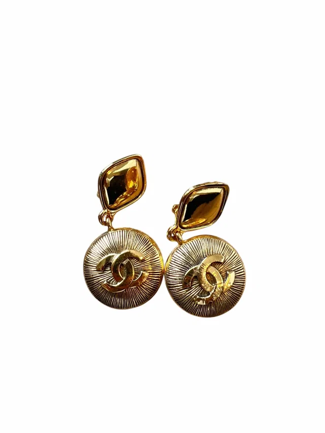 Chanel Coco Mark 2338 Rhombic Swing Round Earrings with Sunburst CC from Luxury Promise
