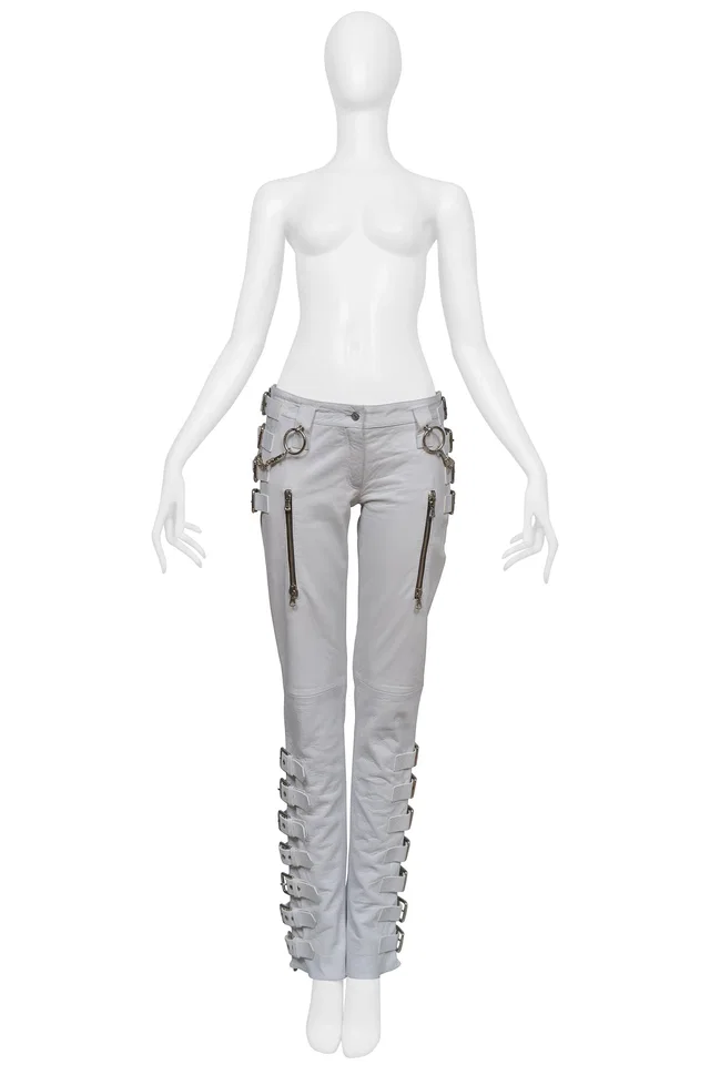 Dolce & Gabbana White Leather Bondage Pants 2003 in White Leather from Resurrection Vintage