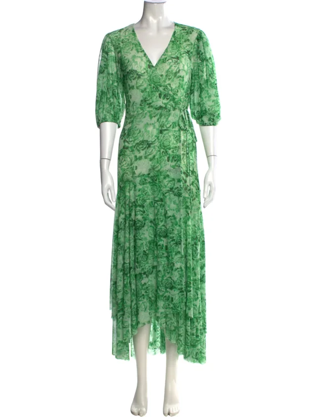 GANNI Floral Print Long Dress in green from The RealReal