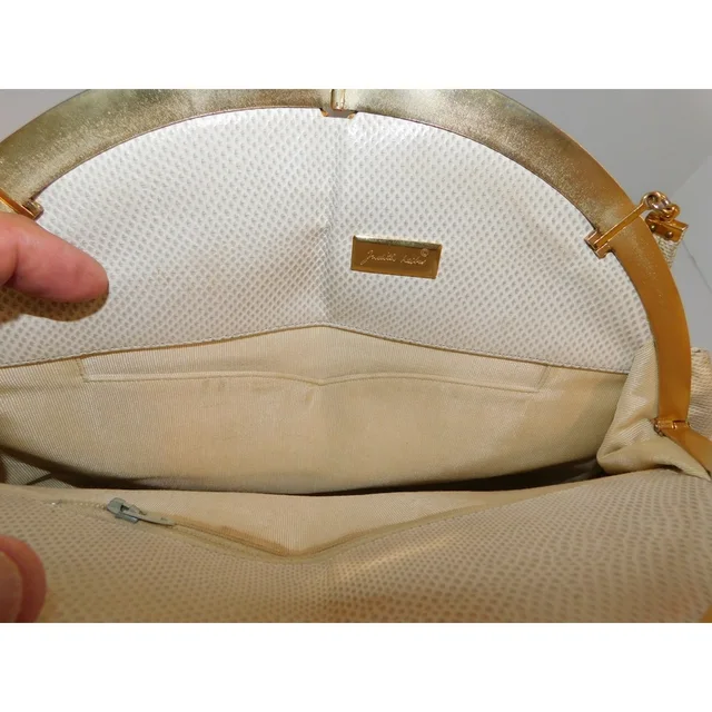 Judith Leiber Large Beige Karung Leather Pink Quartz Cameo Clutch Shoulder Bag in gold|pink|red Leather from Poshmark, photo 12 of 13