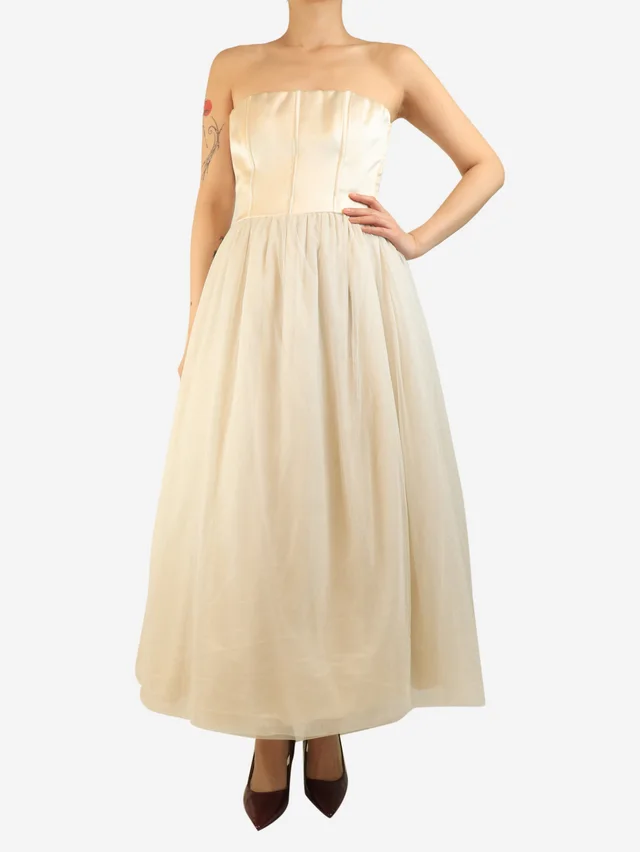 Brunello Cucinelli Cream strapless tulle dress - size UK 10 in White from Sign of the Times