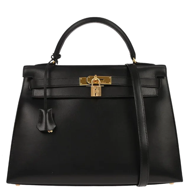 Hermès Black Box Calf Kelly 32 Sellier 2way Shoulder Handbag in Black Box leather from AMORE Vintage Tokyo
